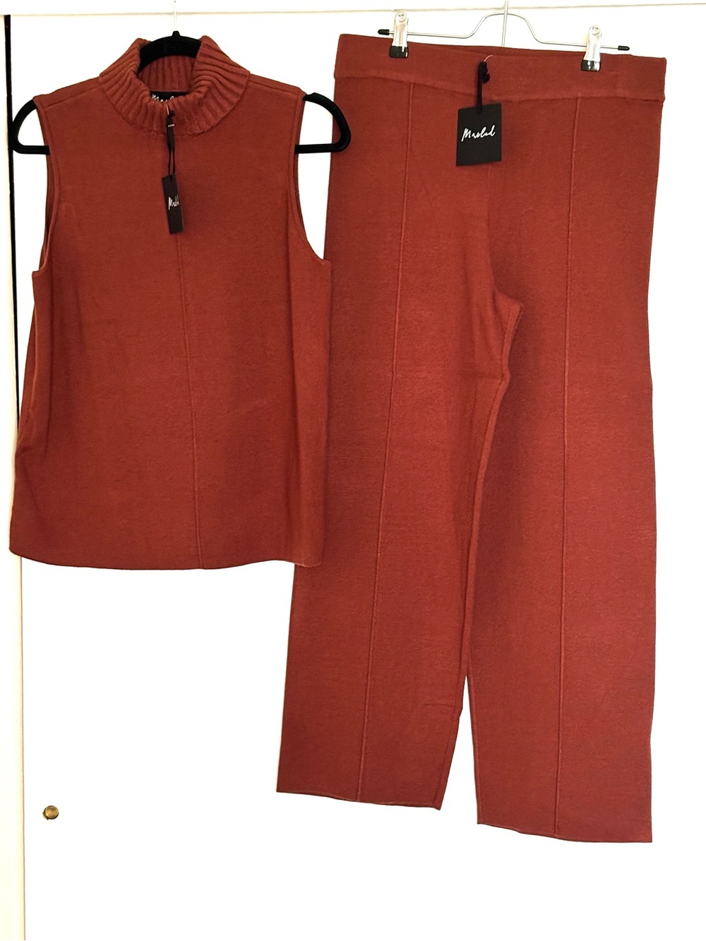 Marled Matching Set NWT | Rust Sleeveless Mock Neck & Wide Leg Pants | Size L